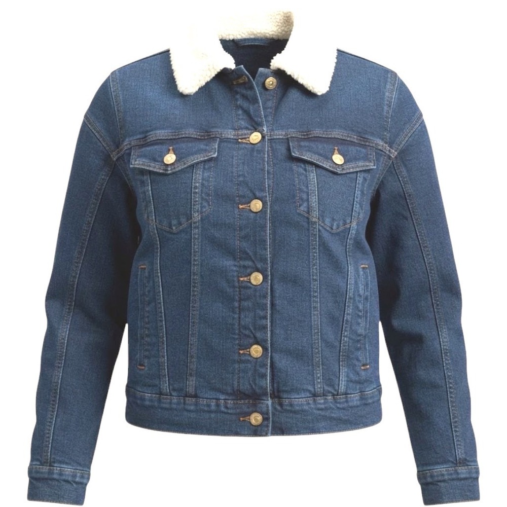 Style & Co‎ Blue Denim Jean Sherpa Jacket Women Oversized XS NWT